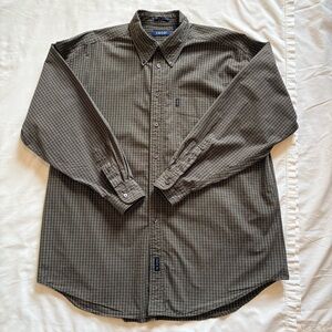 IZOD Men's Brown Micro Tartan Button Down Shirt 100% Cotton Size XL